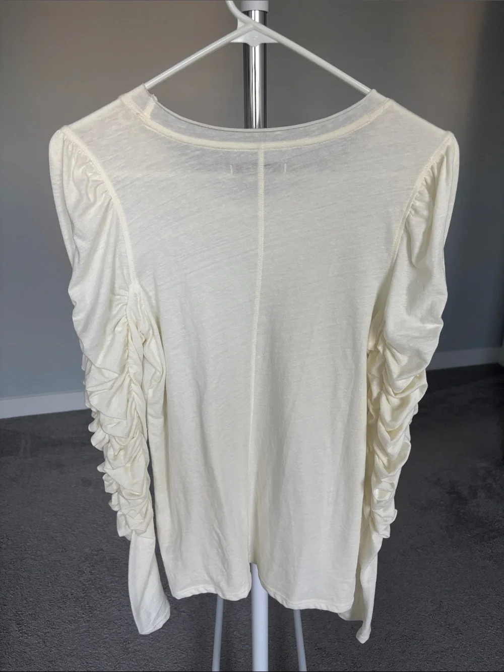 Free People Ivory Ruched Long Sleeve Top